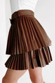 Thompson Faux Leather Tiered Mini Skirt (Brown) - NanaMacs