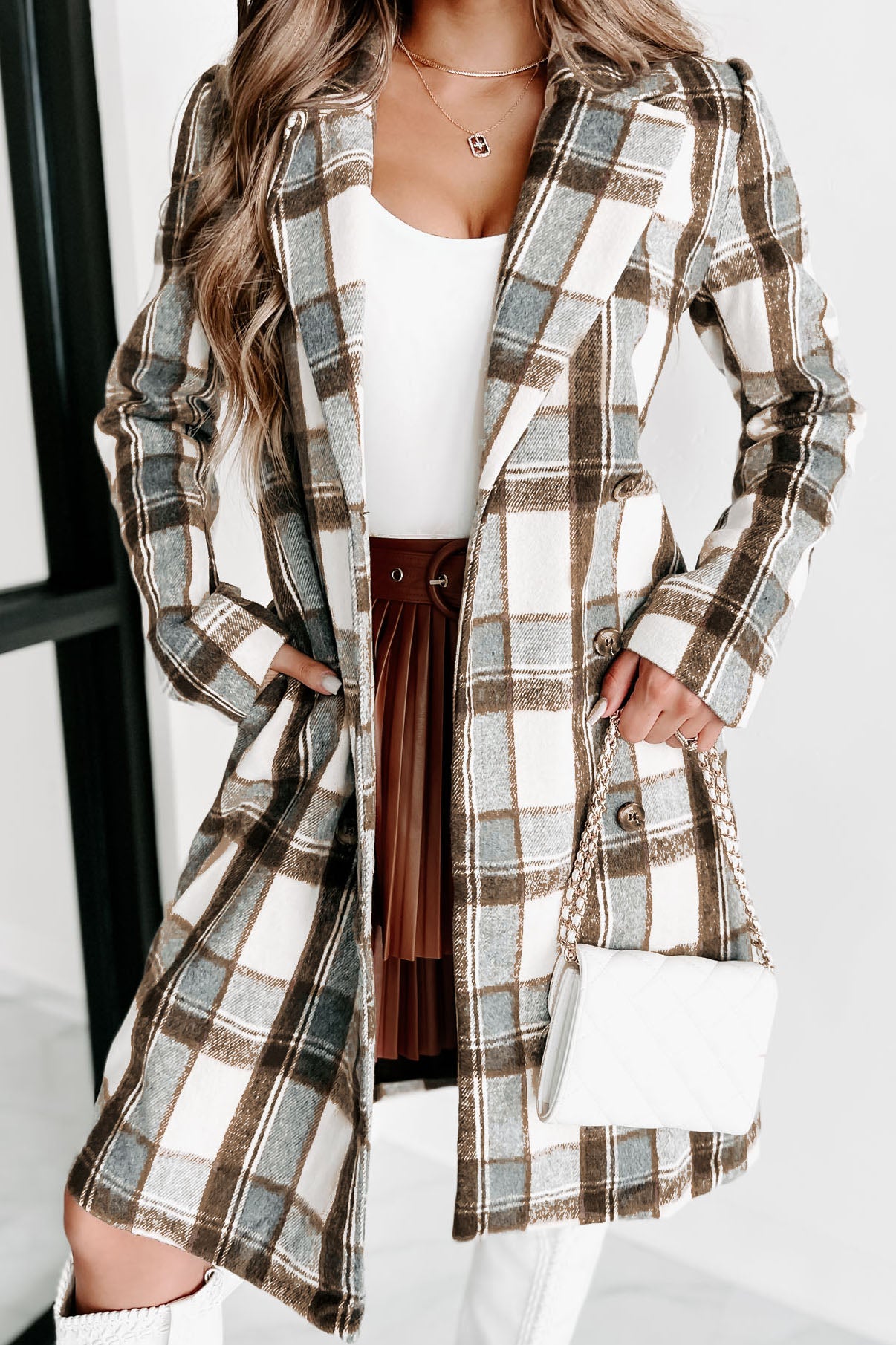 Heading Downtown Plaid Coat (Brown Multi) - NanaMacs