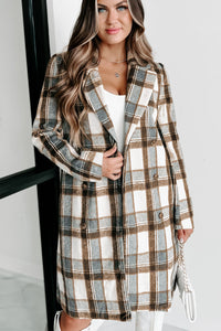 Heading Downtown Plaid Coat (Brown Multi) - NanaMacs