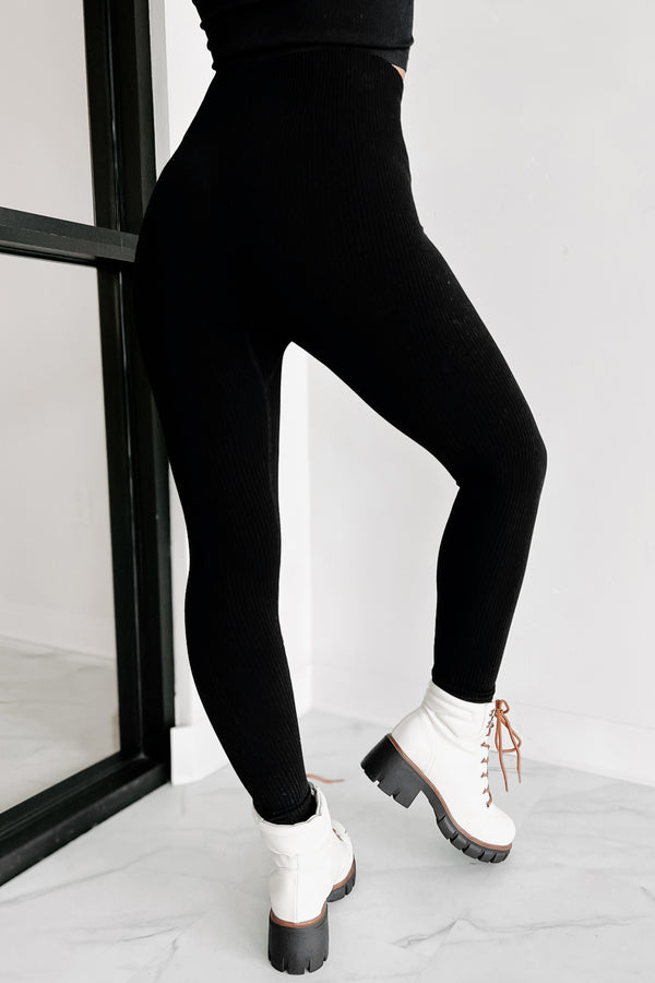 Starting Strong Seamless Ribbed Leggings (Black) - NanaMacs