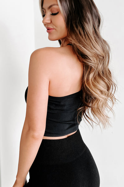 Simply Perfect Ribbed Halter Neck Crop Top (Black) - NanaMacs