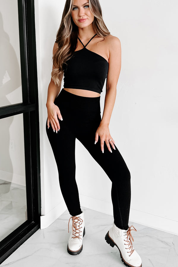 Starting Strong Seamless Ribbed Leggings (Black) - NanaMacs