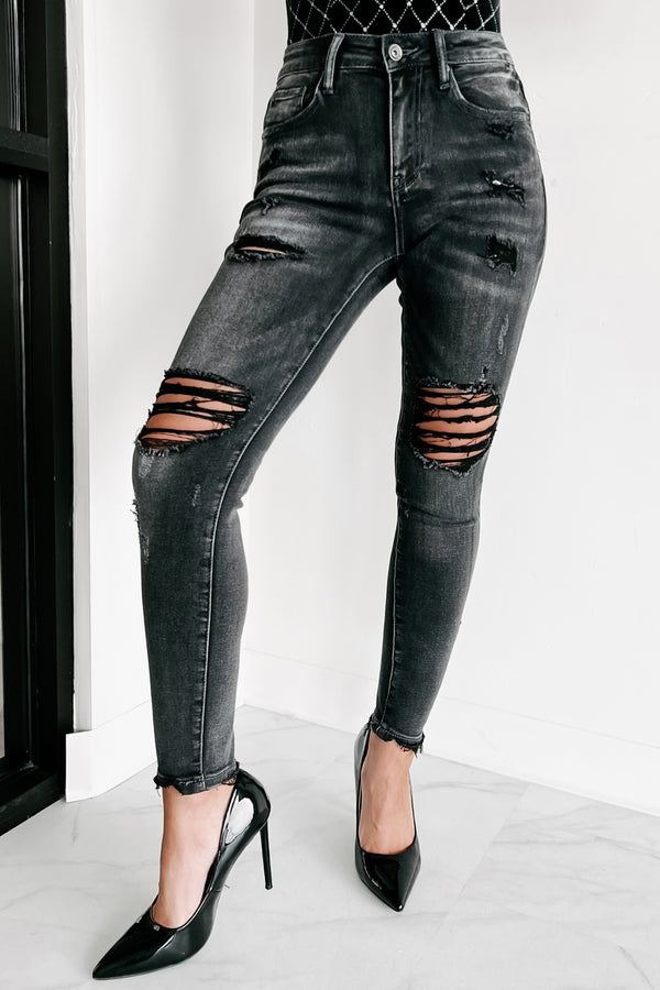 Whatever You Like Mid-Rise Distressed Special A Skinny Jeans (Grey) - NanaMacs