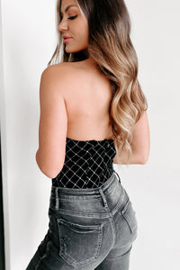 Out For The Holidays Strapless Velvet Bodysuit (Black) - NanaMacs