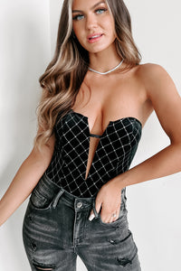 Out For The Holidays Strapless Velvet Bodysuit (Black) - NanaMacs