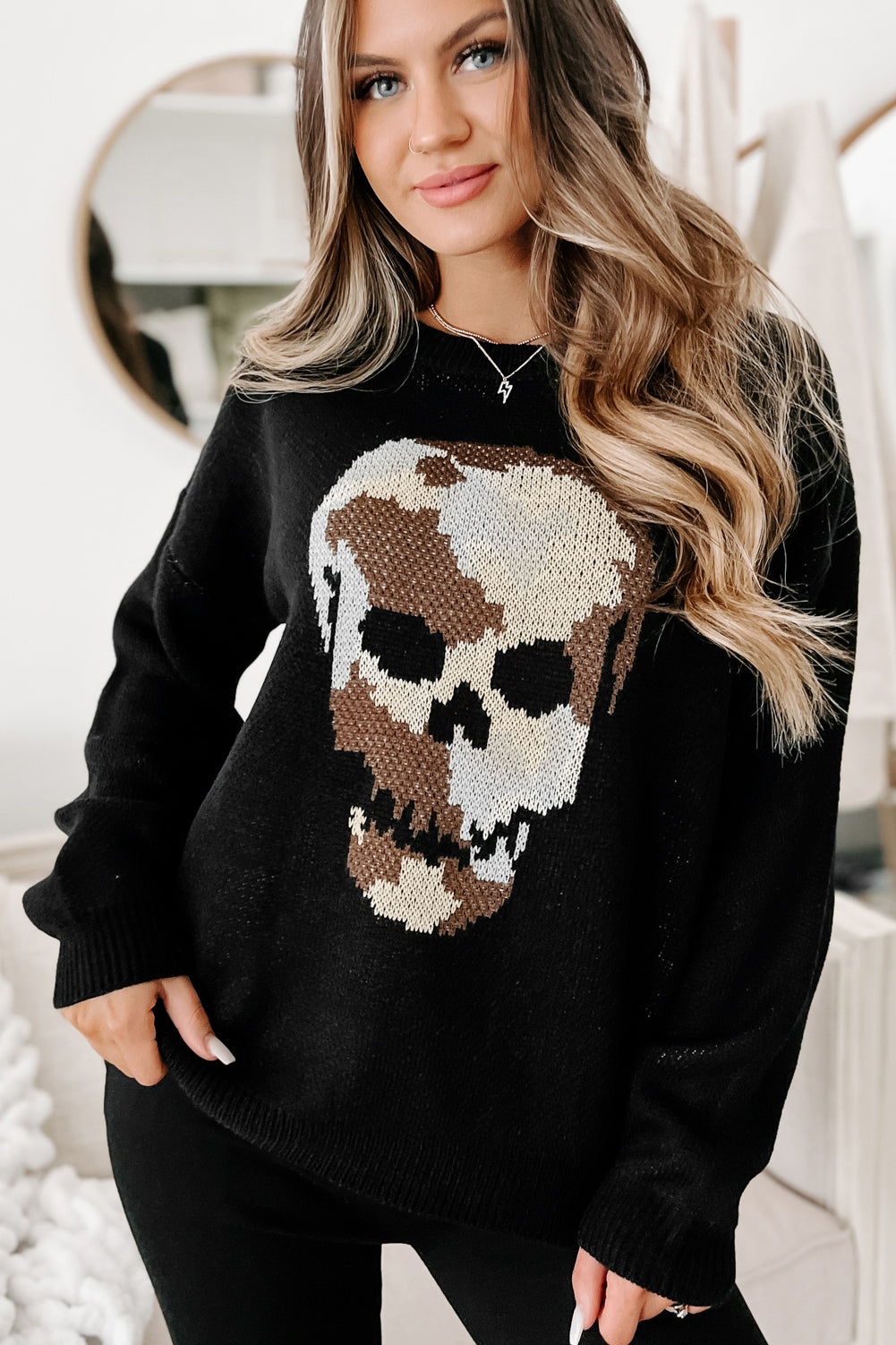 Just A Heads Up Camo Skull Sweater (Black) - NanaMacs