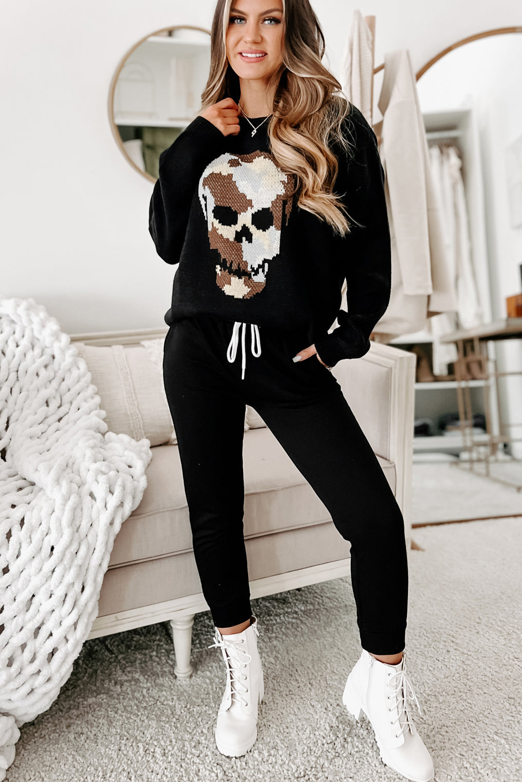 Just A Heads Up Camo Skull Sweater (Black) - NanaMacs