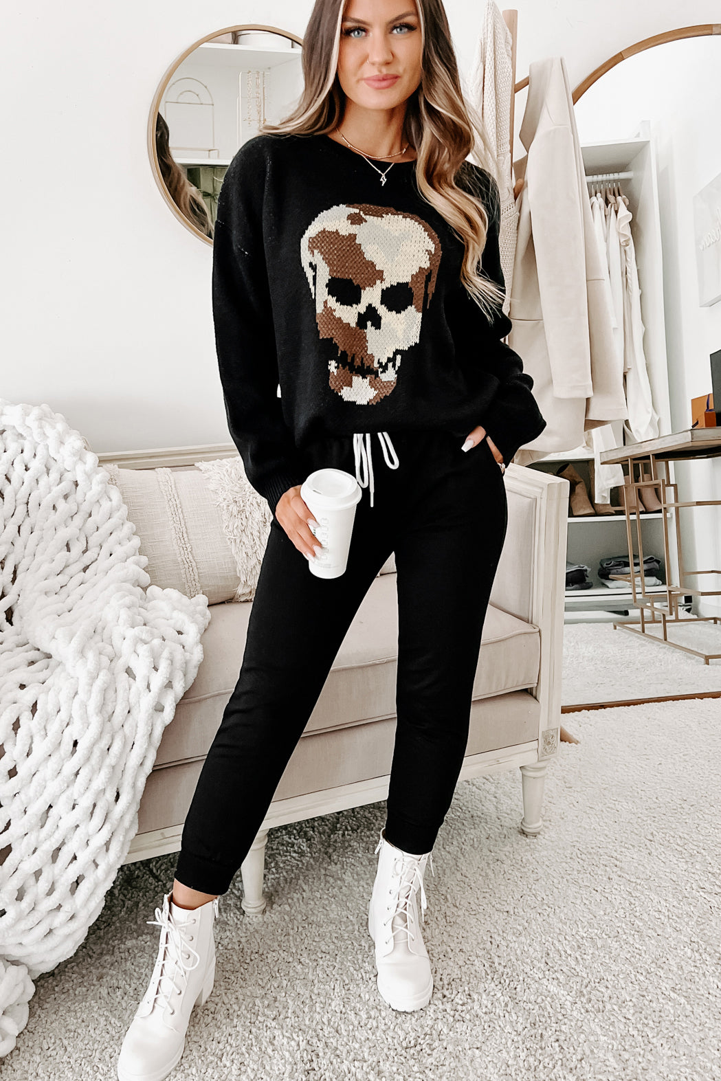 Just A Heads Up Camo Skull Sweater (Black) - NanaMacs