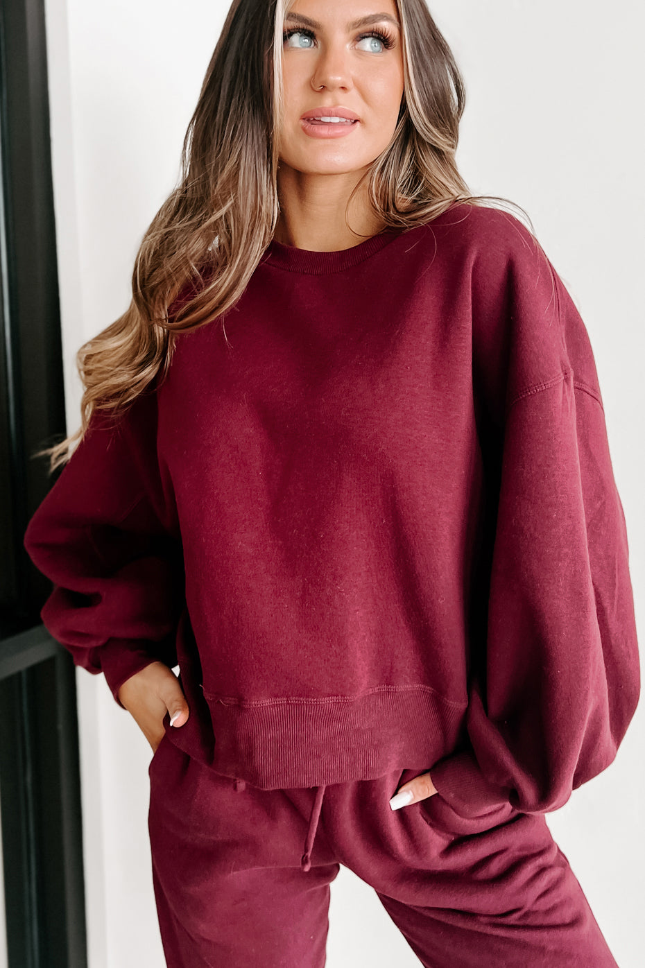 Just Admit It Sweatshirt & Jogger Two-Piece Set (Dark Burgundy) - NanaMacs