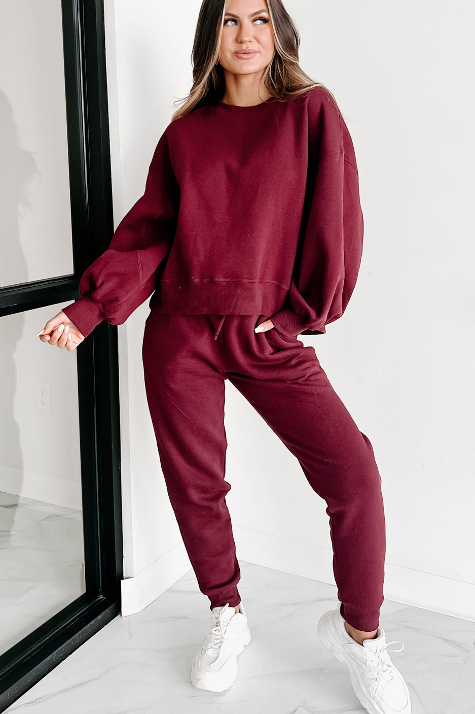 Just Admit It Sweatshirt & Jogger Two-Piece Set (Dark Burgundy) - NanaMacs