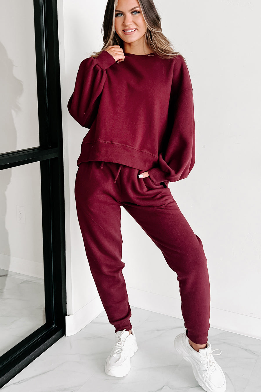 Just Admit It Sweatshirt Jogger Two Piece Set Dark Burgundy