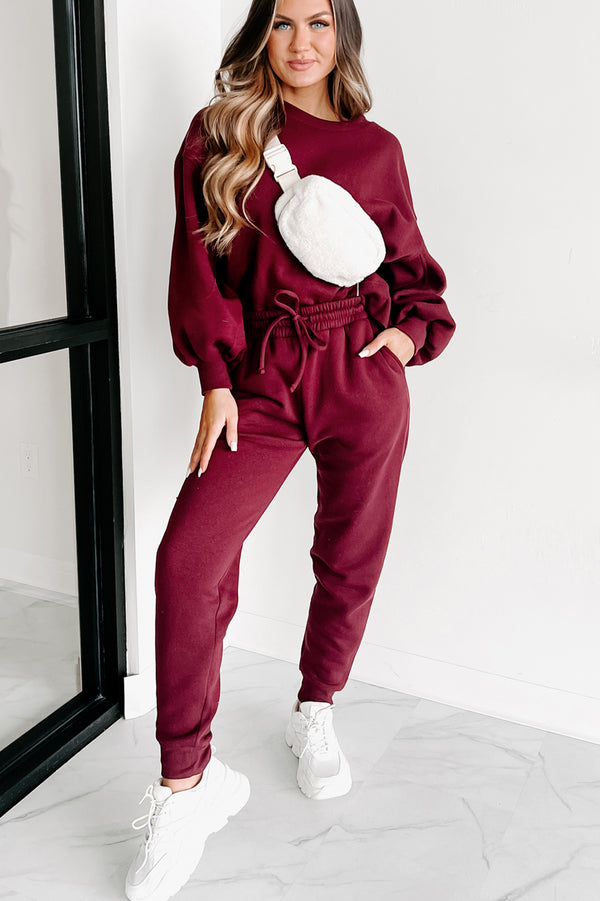 Just Admit It Sweatshirt & Jogger Two-Piece Set (Dark Burgundy) - NanaMacs