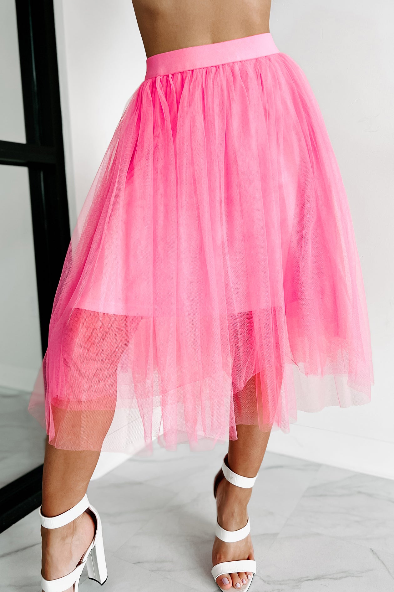 Give It A Twirl Mesh Midi Skirt (Bubble Gum) - NanaMacs
