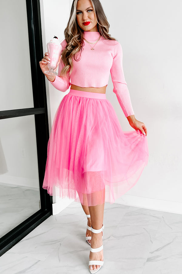 All About Us Mock Neck Cropped Sweater Top (Candy Pink) - NanaMacs