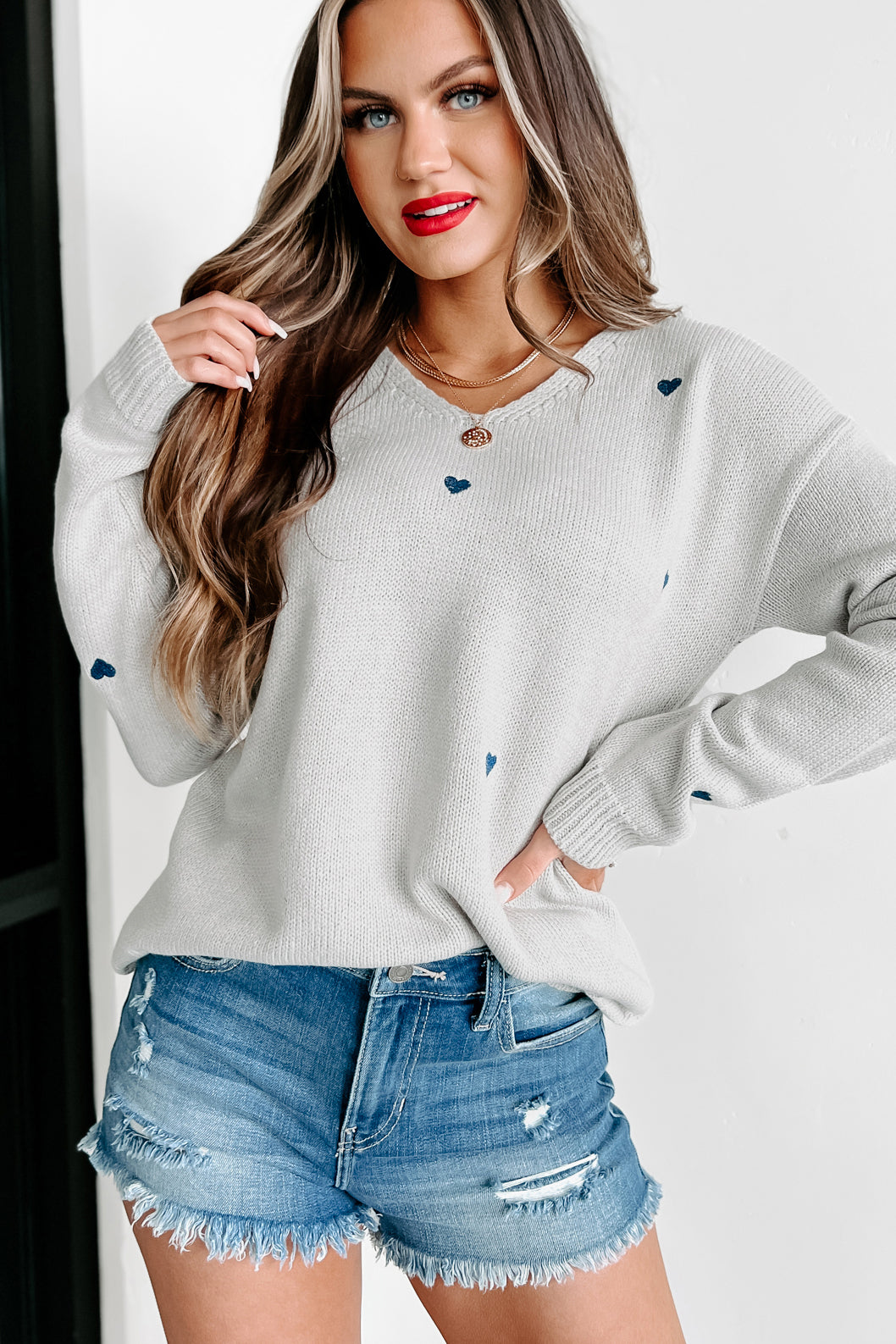 Intense Feelings Embroidered Heart Sweater (Heather Grey) - NanaMacs