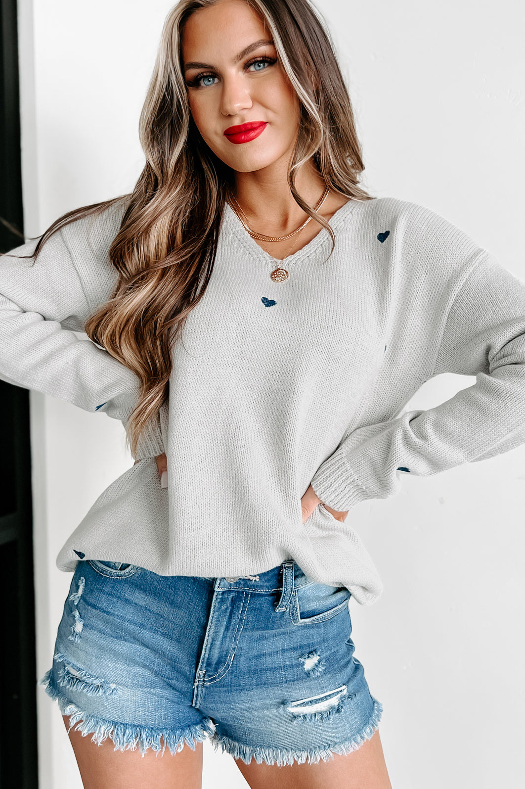 Intense Feelings Embroidered Heart Sweater (Heather Grey) - NanaMacs