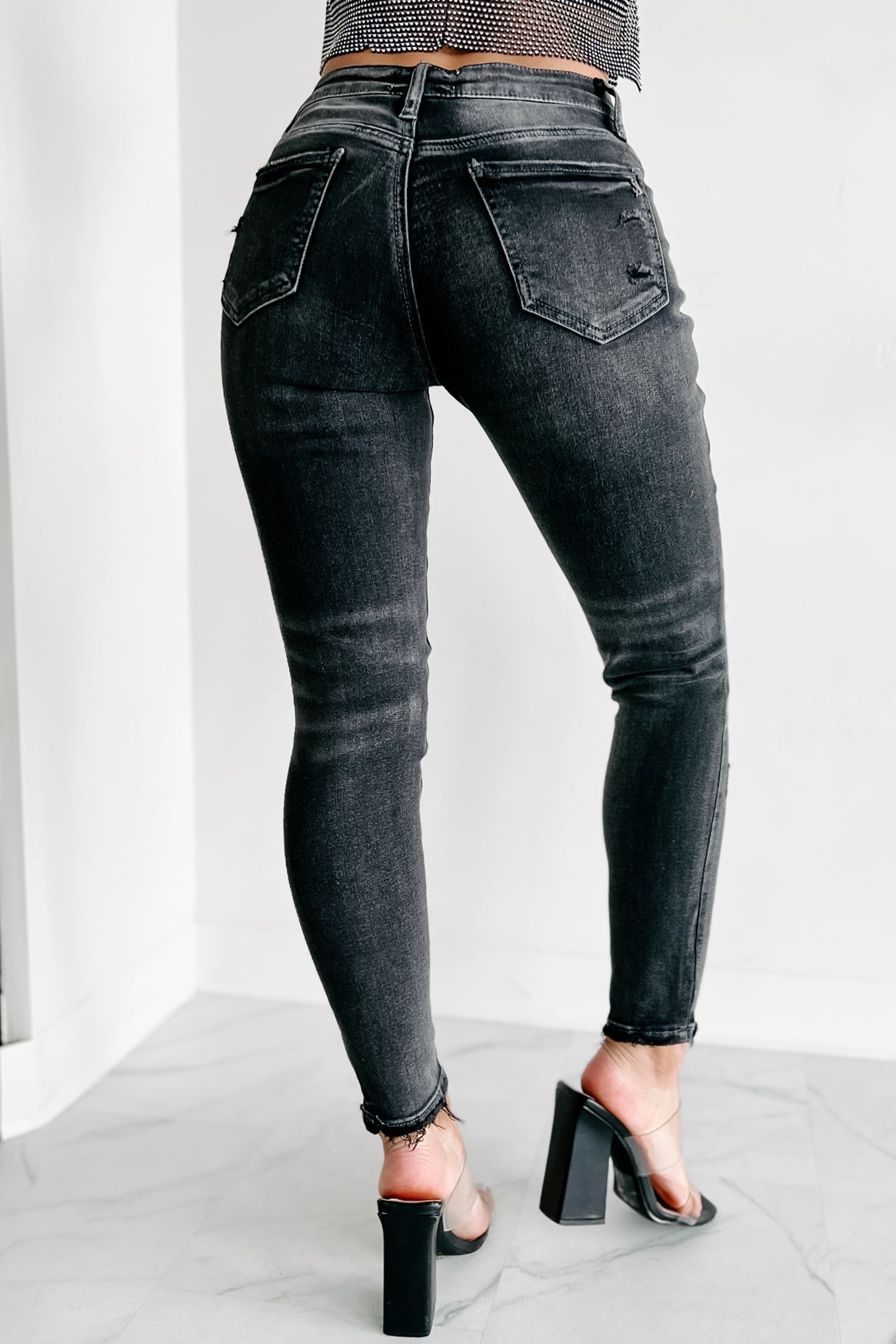 Whatever You Like Mid-Rise Distressed Special A Skinny Jeans (Grey) - NanaMacs