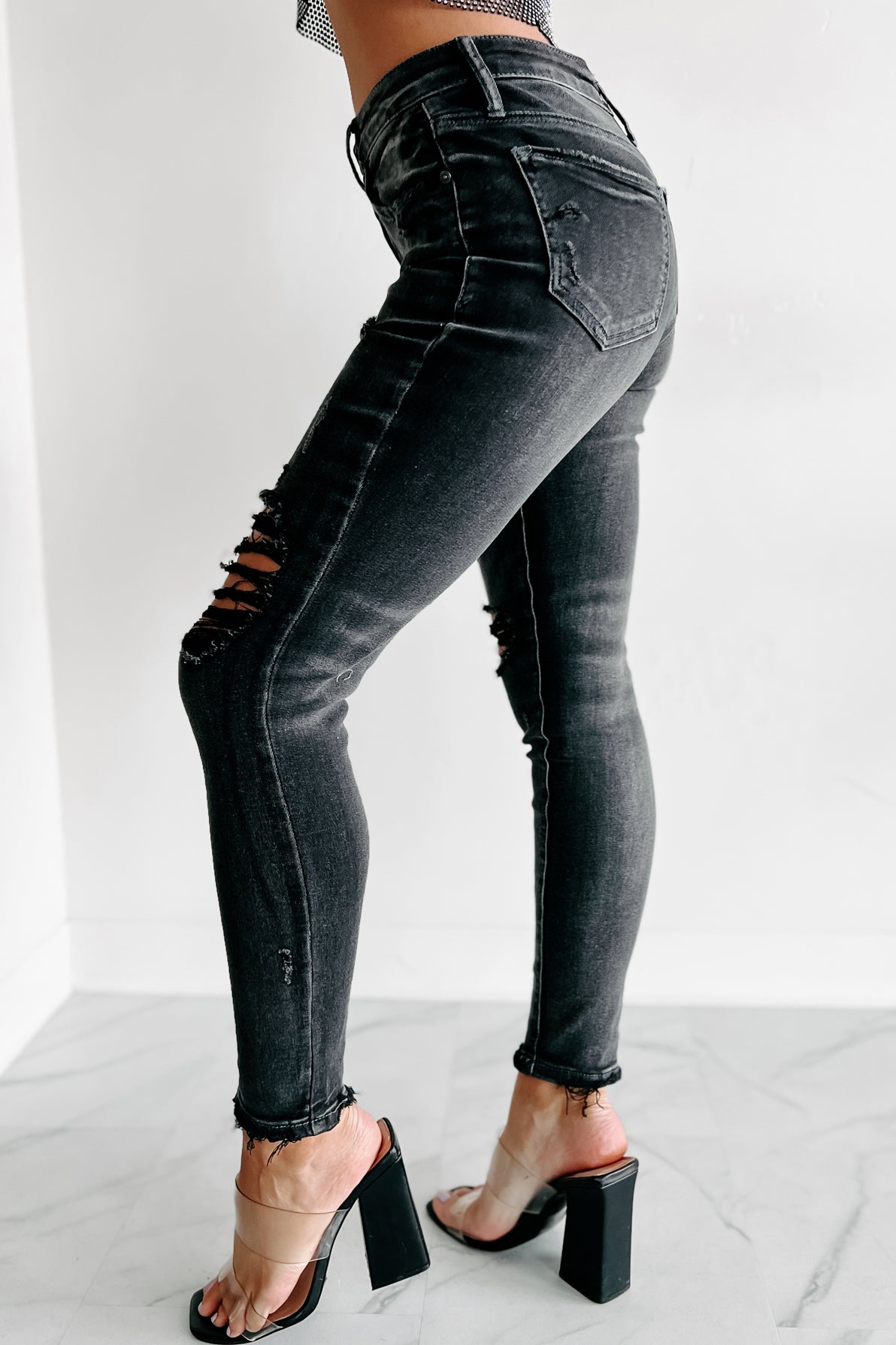 Whatever You Like Mid-Rise Distressed Special A Skinny Jeans (Grey) ·  NanaMacs