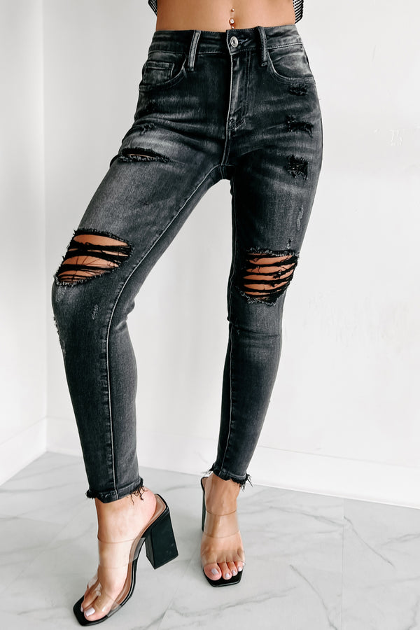 Whatever You Like Mid-Rise Distressed Special A Skinny Jeans (Grey) - NanaMacs