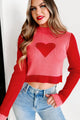 Center Of My Universe Cropped Heart Print Sweater (Pink/Red) - NanaMacs