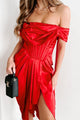 Under Candle Light Off The Shoulder Satin Corset Dress (Red) - NanaMacs