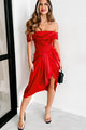 Under Candle Light Off The Shoulder Satin Corset Dress (Red) - NanaMacs