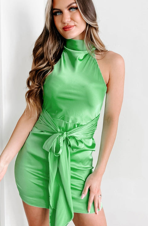 Inspire Beauty Floral Embroidered Satin Mini Dress (Green) · NanaMacs