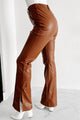 Kimora Split Flare Faux Leather Pants (Cognac) - NanaMacs