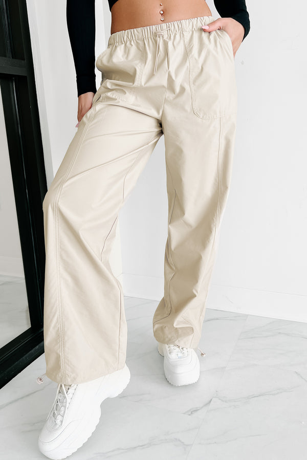 Taking Time Wide Leg Drawstring Pants (Taupe) - NanaMacs