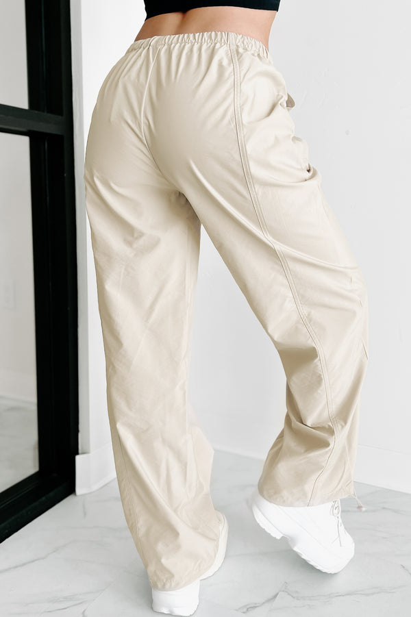 Taking Time Wide Leg Drawstring Pants (Taupe) - NanaMacs