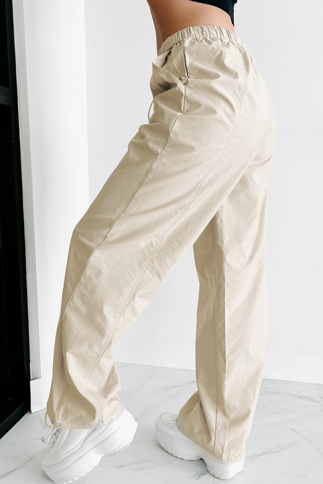 Taking Time Wide Leg Drawstring Pants (Taupe) - NanaMacs
