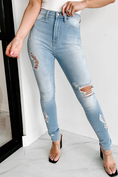 Anika High Rise Distressed Skinny Jeans (Light Stone) - NanaMacs