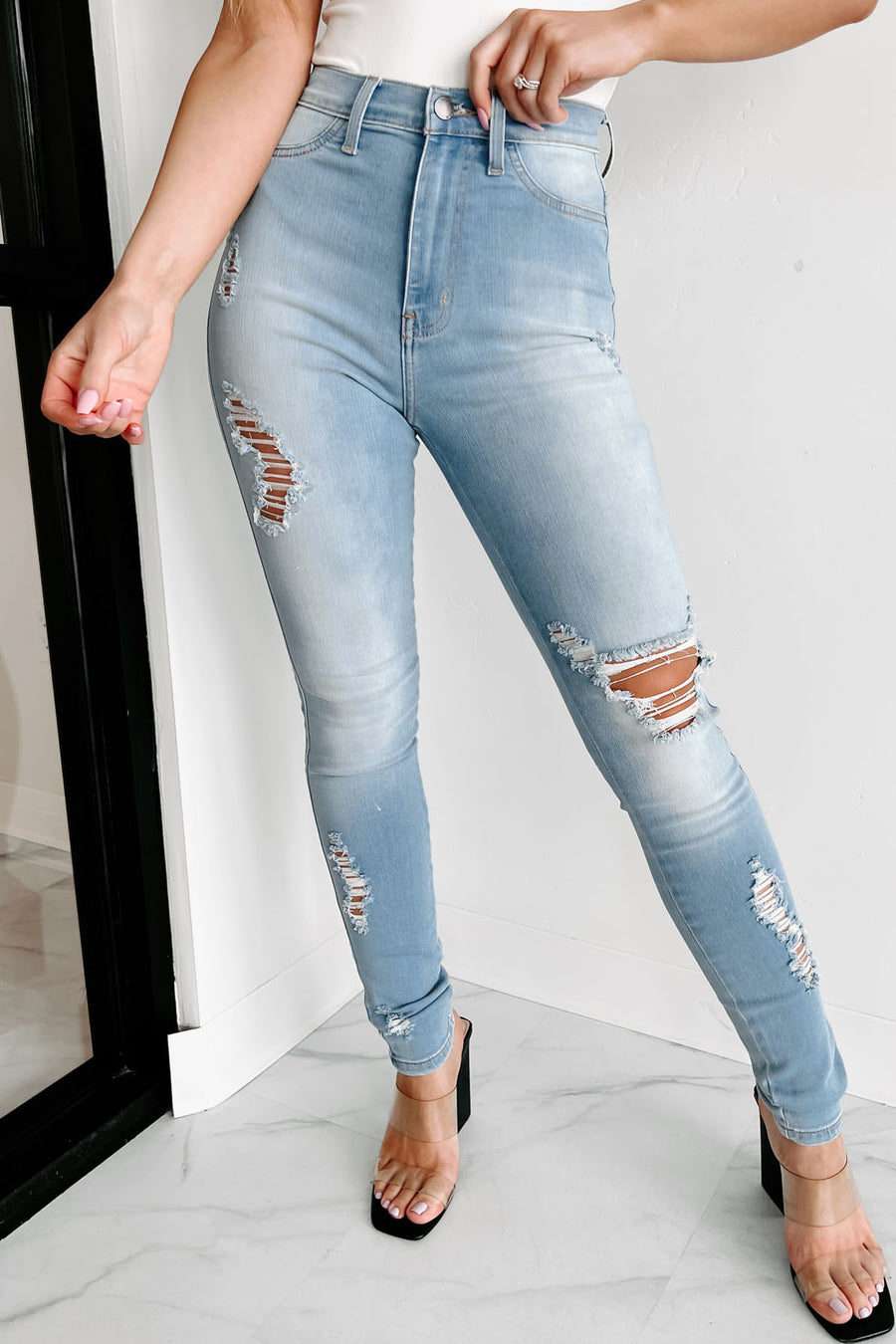 Don't Be Salty High Rise Wide Leg Vibrant Jeans (White)
