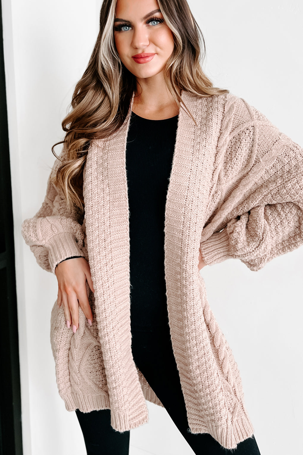 What You Need Open Front Knit Cardigan (Beige) – NanaMacs
