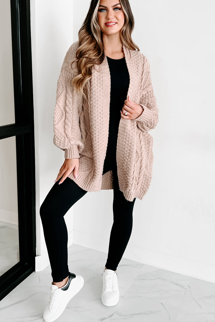 What You Need Open Front Knit Cardigan (Beige) - NanaMacs