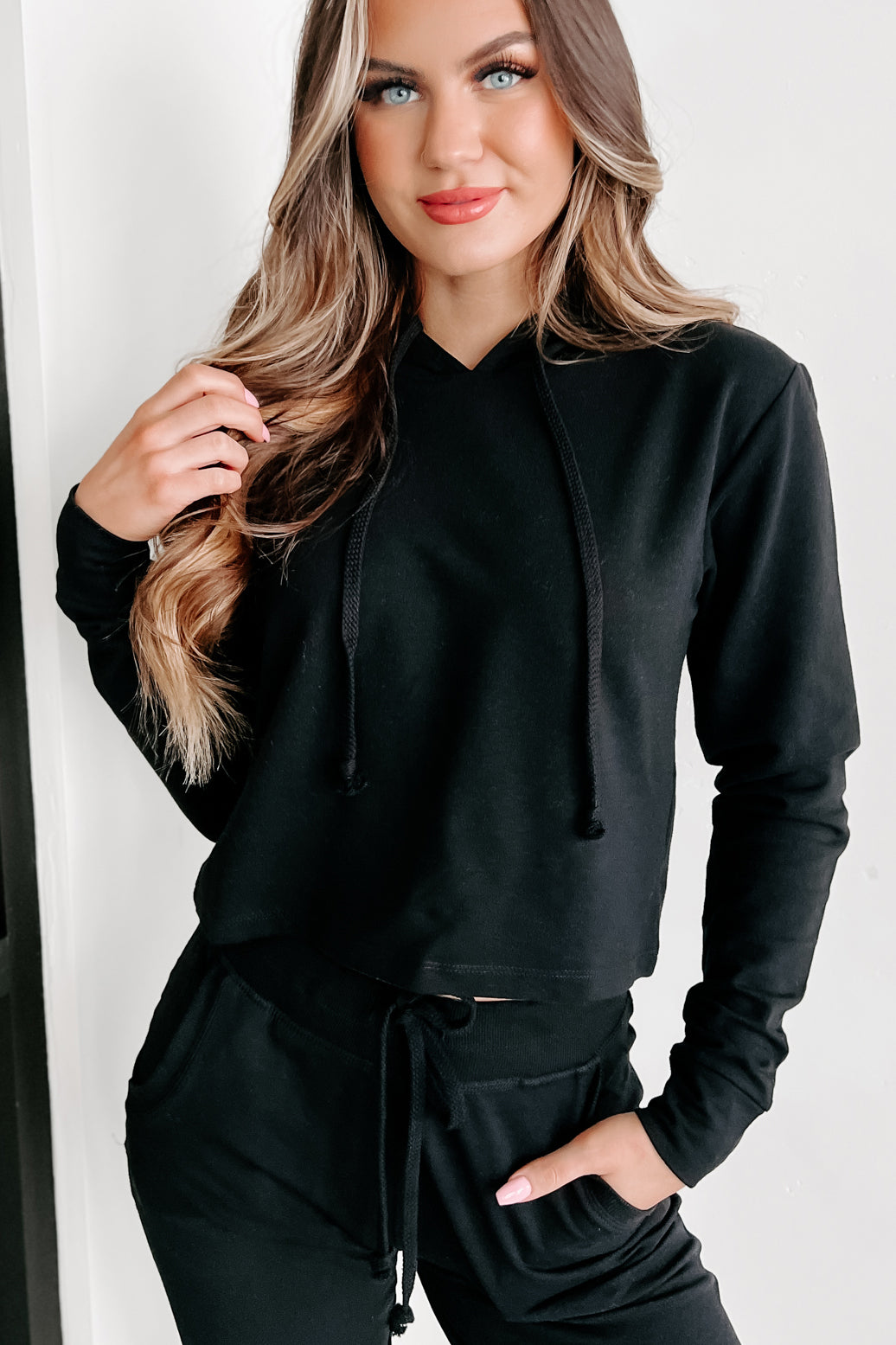 Tear Up This Town Hooded Top & Joggers Two-Piece Set (Black) - NanaMacs