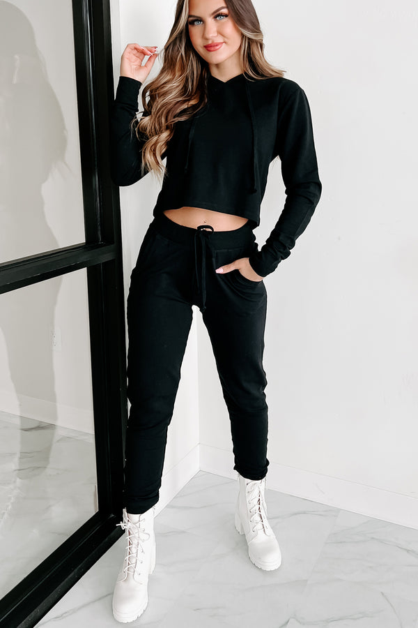 Tear Up This Town Hooded Top & Joggers Two-Piece Set (Black) - NanaMacs