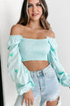 Heartfelt Feeling Smocked Sequin Hearts Crop Top (Blue) - NanaMacs