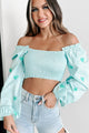 Heartfelt Feeling Smocked Sequin Hearts Crop Top (Blue) - NanaMacs