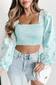 Heartfelt Feeling Smocked Sequin Hearts Crop Top (Blue) - NanaMacs