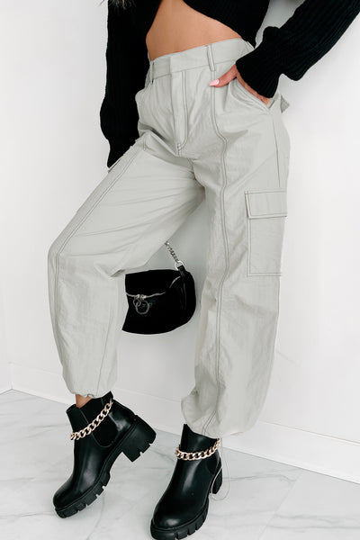 Celia Nylon Cargo Pants (Light Grey) - NanaMacs