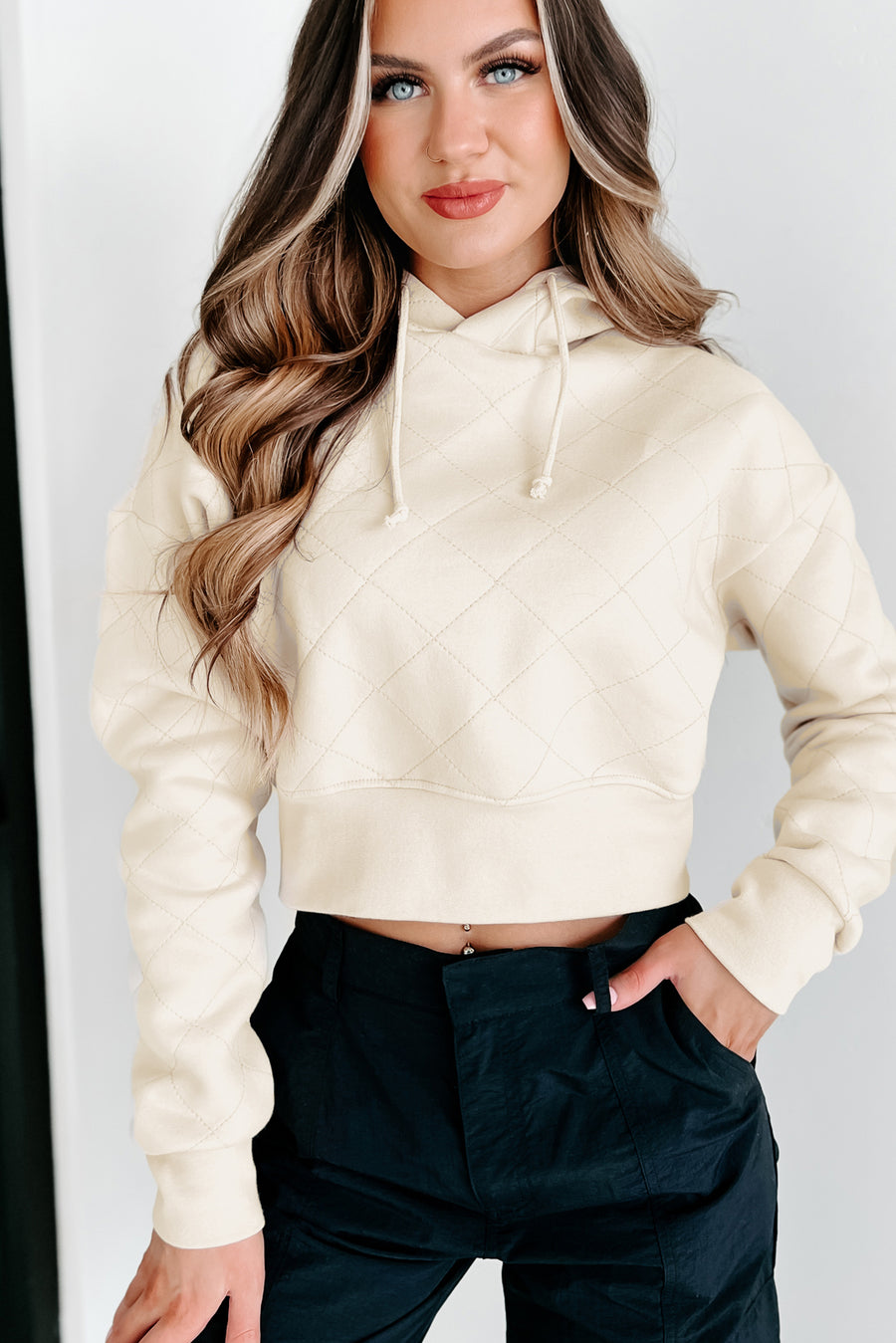 Kyla Quilted Hoodie (Cream) - NanaMacs