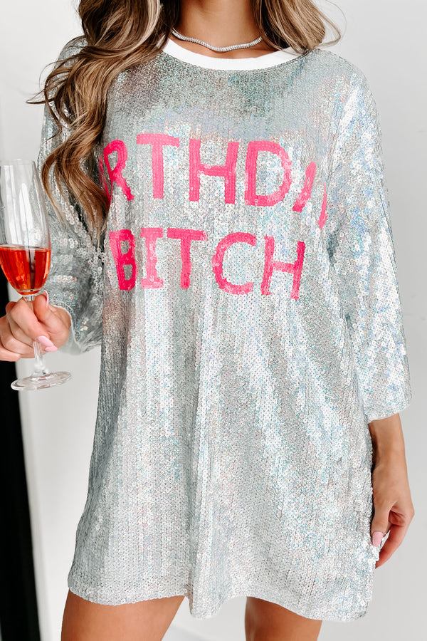 "Birthday Bitch" Sequin Mini Dress (Silver) - NanaMacs