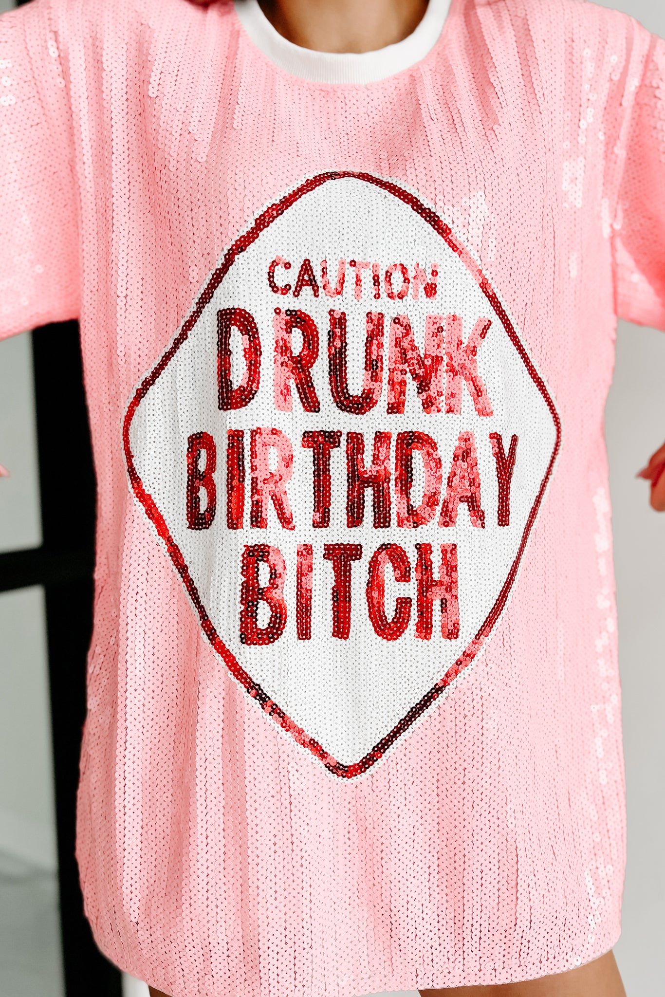"Drunk Birthday Bitch" Sequin Mini Dress (Pink) - NanaMacs