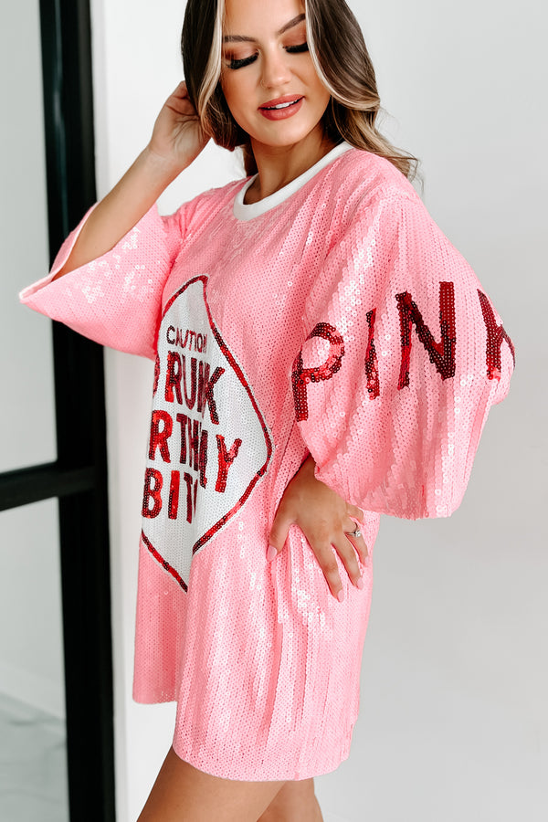 "Drunk Birthday Bitch" Sequin Mini Dress (Pink) - NanaMacs