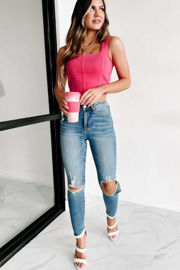 Ring The Alarm Square Neck Crop Tank (Hot Pink) - NanaMacs