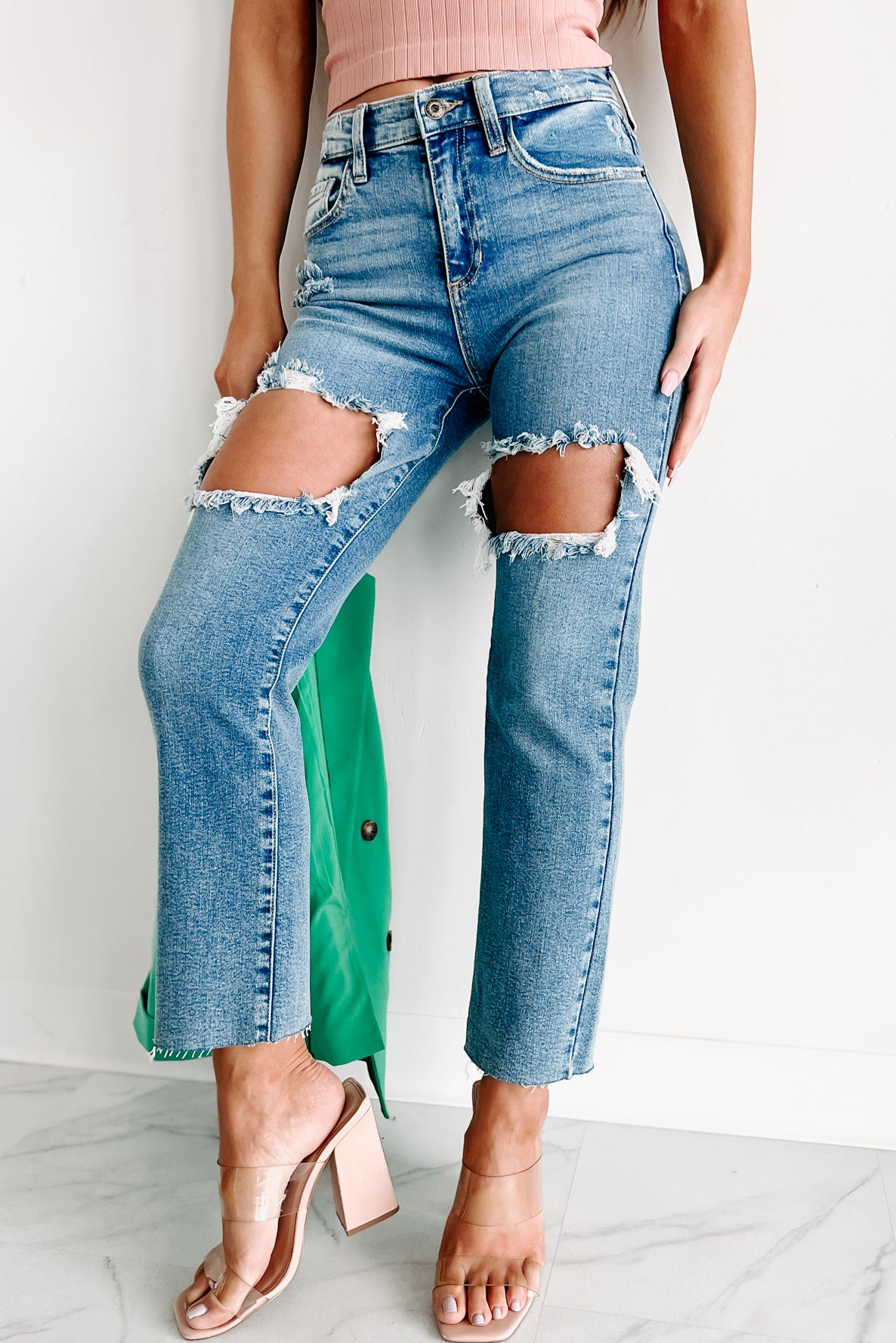 Ryker Sneak Peek Distressed Mid-Rise Straight Leg Jeans (Medium Vintage) - NanaMacs