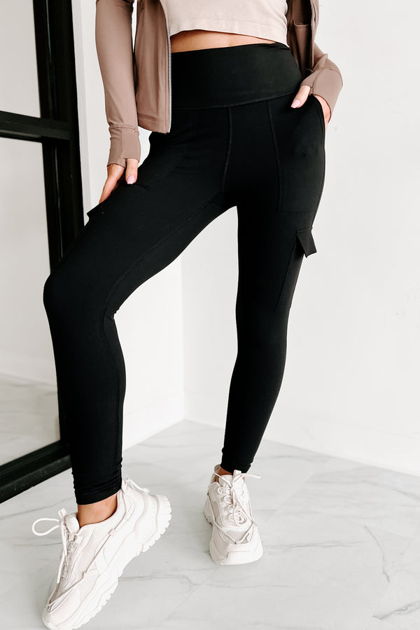 Name Of The Game High Rise Cargo Pocket Leggings (Black) - NanaMacs