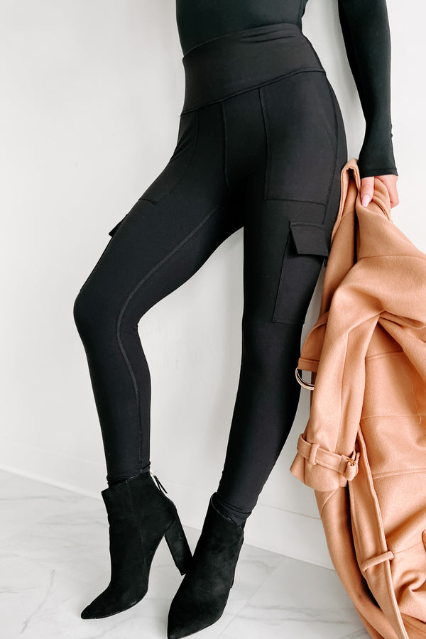 Name Of The Game High Rise Cargo Pocket Leggings (Black) - NanaMacs