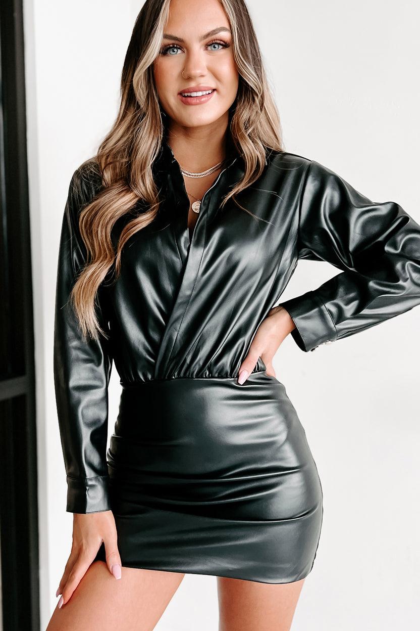 Highly Unpredictable Faux Leather Mini Dress (Black) · NanaMacs